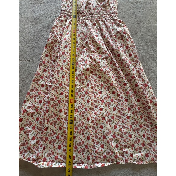 Old Navy Womens Red Floral Cotton Smocked Midi Dress Adjustable Straps Size M - Picture 2 of 6